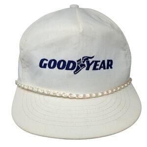 Goodyear Snapback Rope Hat Solid White One Size Adjustable Outdoor Vintage